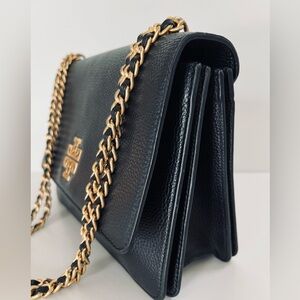 Tory Burch Britten Medium Black Leather Flap Chain Bag